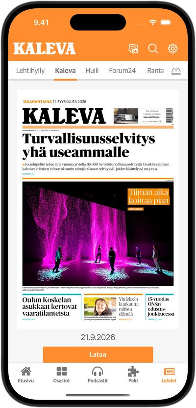 Kalevan lehtinäkymä, jossa päivän numero on valmiina ladattavaksi.