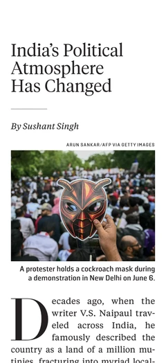 The same article in a single column, with the original headline, photograph and typefaces.