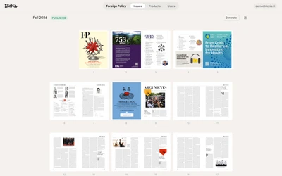 Editions publishing tools showing the cover and opening spreads of Foreign Policy’s Fall 2026 issue.