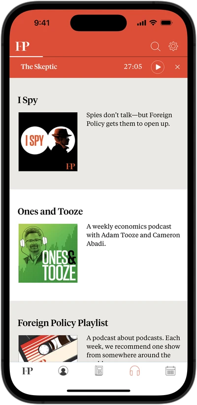 Foreign Policyn podcastit ja äänisoitin Richien rakentamassa sovelluksessa.