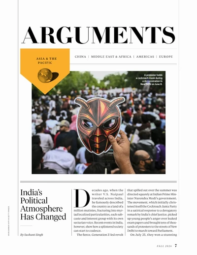 Editionsin piirtämä Foreign Policyn sivu. Sivulla alkaa juttu India’s Political Atmosphere Has Changed.